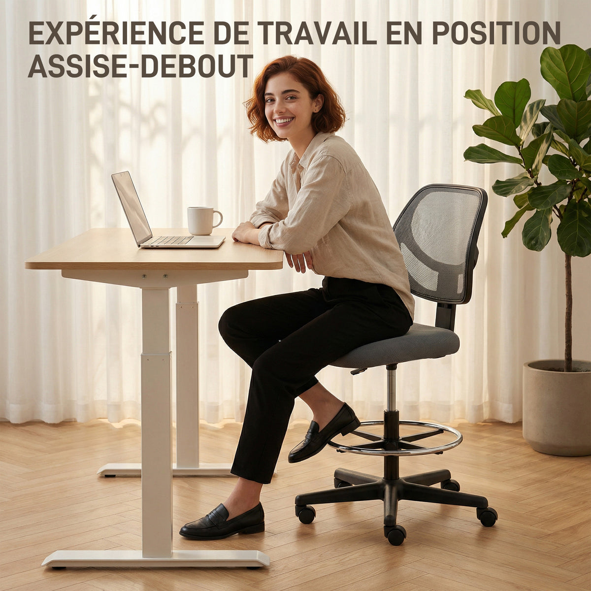 Chaise bureau ergonomique, fauteuil de bureau avec repose-pieds, chaise à dessin en maille, hauteur réglable, gris foncé-4