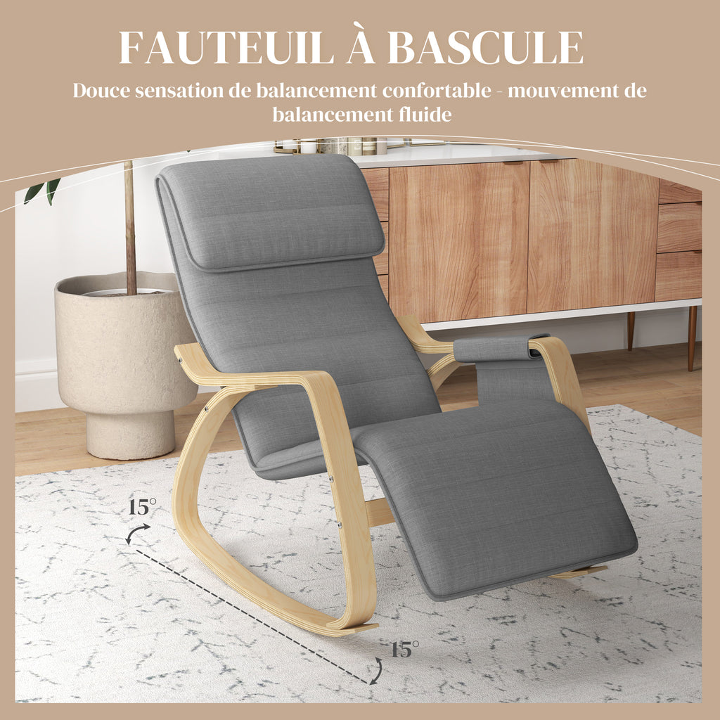 Fauteuil relax à bascule fauteuil allaitement avec repose-pieds réglable, poche latérale et appui-tête, gris-3