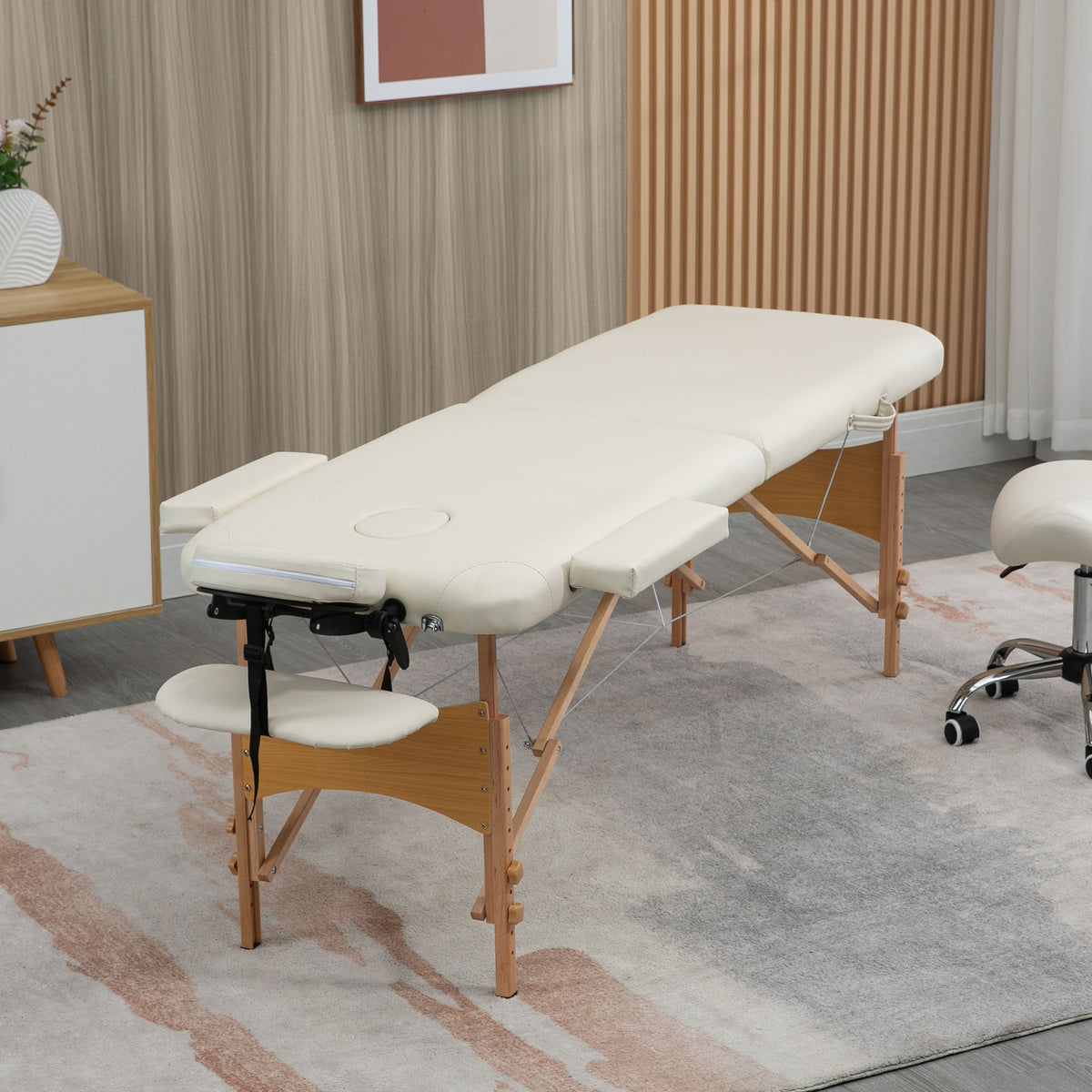 Lit/Table de Massage cosmetique Pliable en Bois 2 Zones crème-9