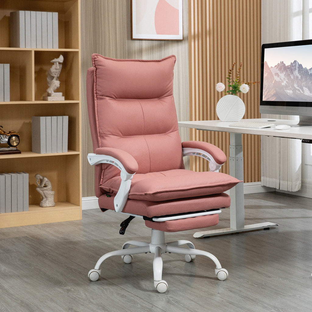 Fauteuil de bureau massant et chauffant, chaise de bureau, hauteur réglable, dossier inclinable, 66x74x121,5cm rose-1