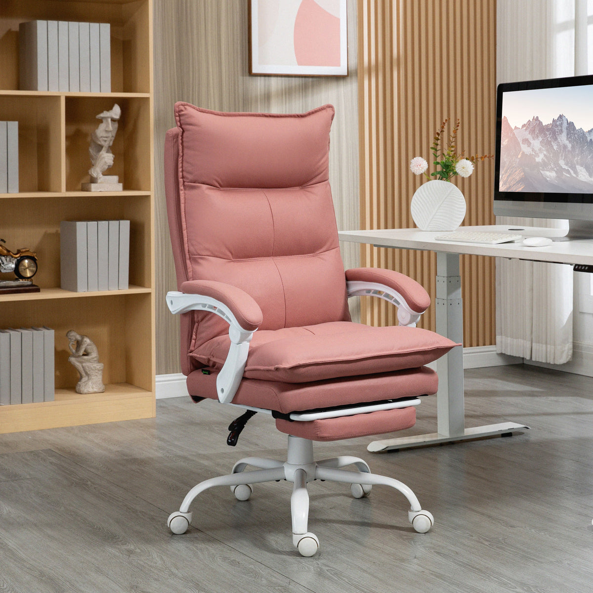 Fauteuil de bureau massant et chauffant, chaise de bureau, hauteur réglable, dossier inclinable, 66x74x121,5cm rose-1