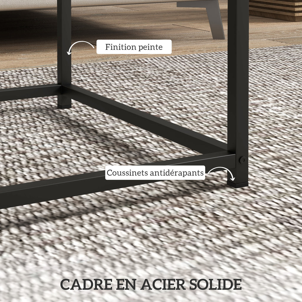 Lot de 2 tables gigognes tables basses carrées tables de salon cadre en acier et plateaux en panneaux de particules-6