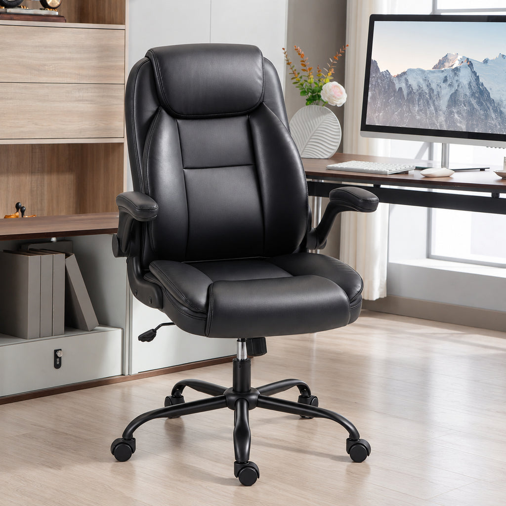 Fauteuil de bureau avec accoudoirs relevables, chaise de bureau ergonomique, hauteur réglable, fonction de bascule, noir-1