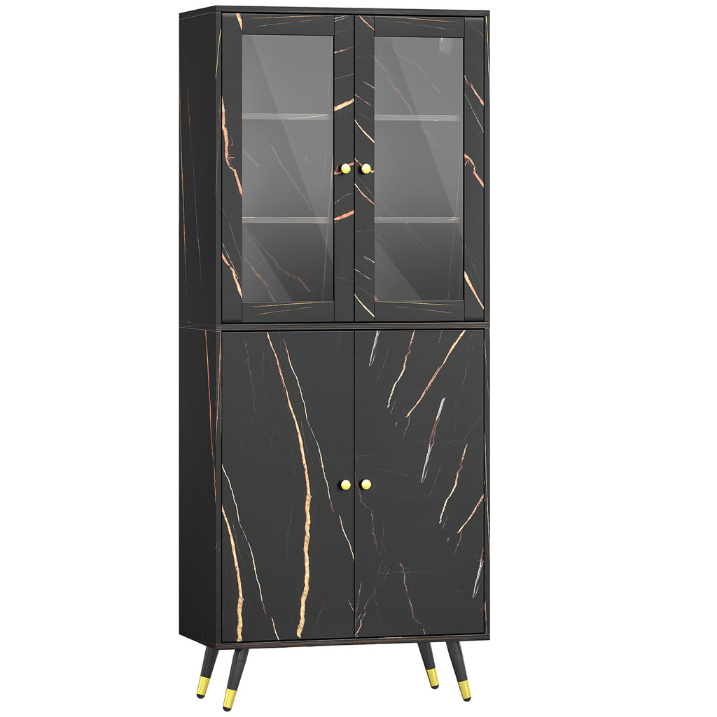 Bibliothèque, étagère à 6 niveaux, meuble de rangement 6 étagères ouvertes porte vitrée et placard 70 x 35 x 170 cm noir-0