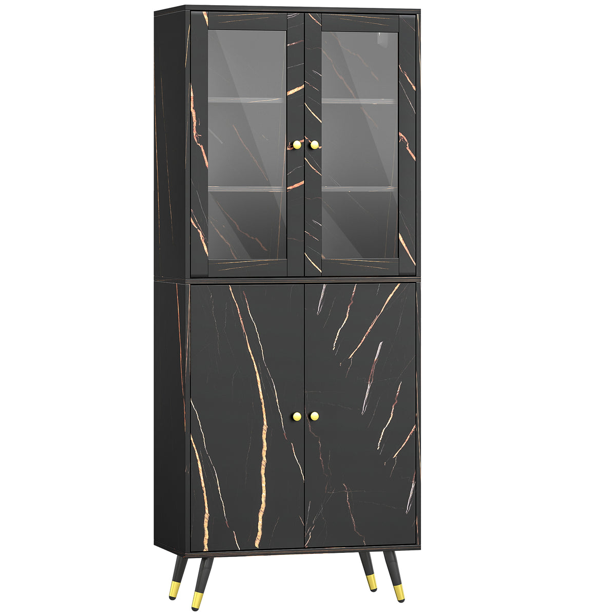 Bibliothèque, étagère à 6 niveaux, meuble de rangement 6 étagères ouvertes porte vitrée et placard 70 x 35 x 170 cm noir-0