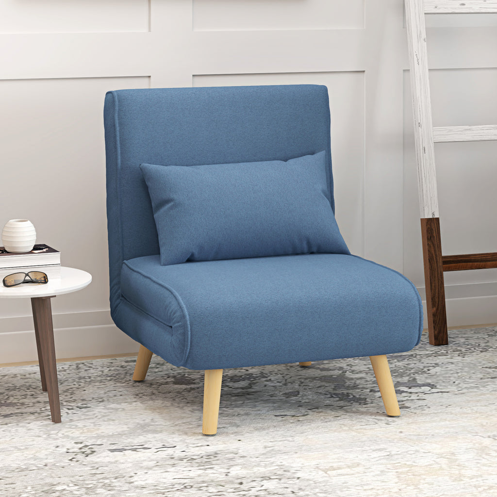 Fauteuil chauffeuse convertible 3 en 1 lit fauteuil lit 1 place dossier 5 positions en tissu avec coussin, bleu-8