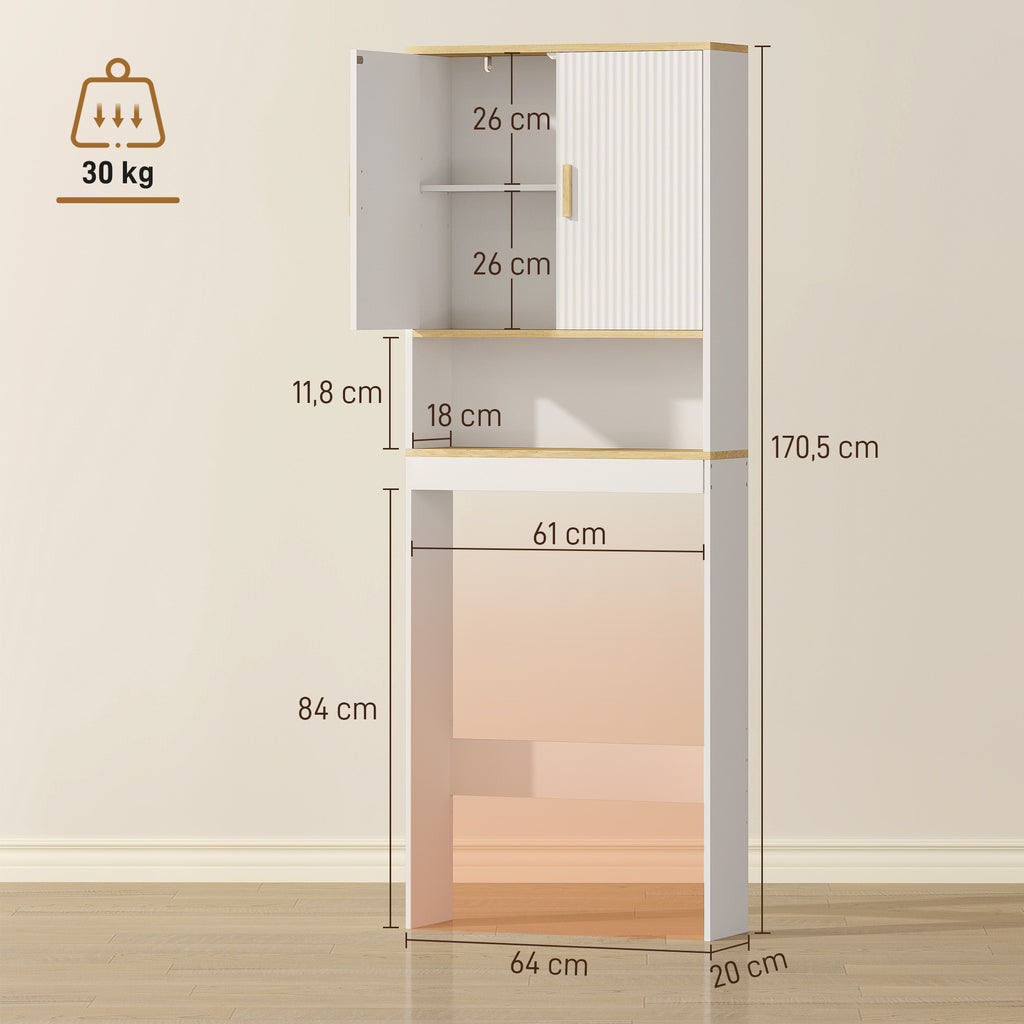 Meuble WC rangement au-dessus des toilettes 3 niveaux étagère de toilettes avec étagères réglables, 64x20x170,5cm, blanc-2