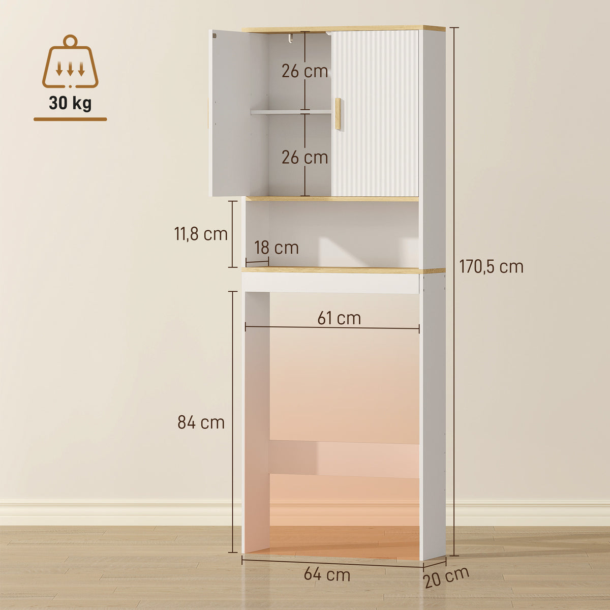 Meuble WC rangement au-dessus des toilettes 3 niveaux étagère de toilettes avec étagères réglables, 64x20x170,5cm, blanc-2