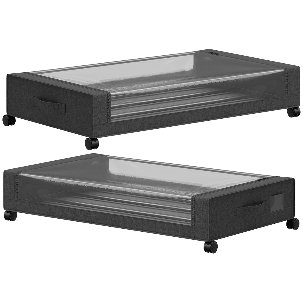 Boîte de Rangement sous Lit à Roulettes, Lot de 2, 40L, Fermeture Éclair, Cadre en Acier, Poignées, 78x44x16cm, Noir-0