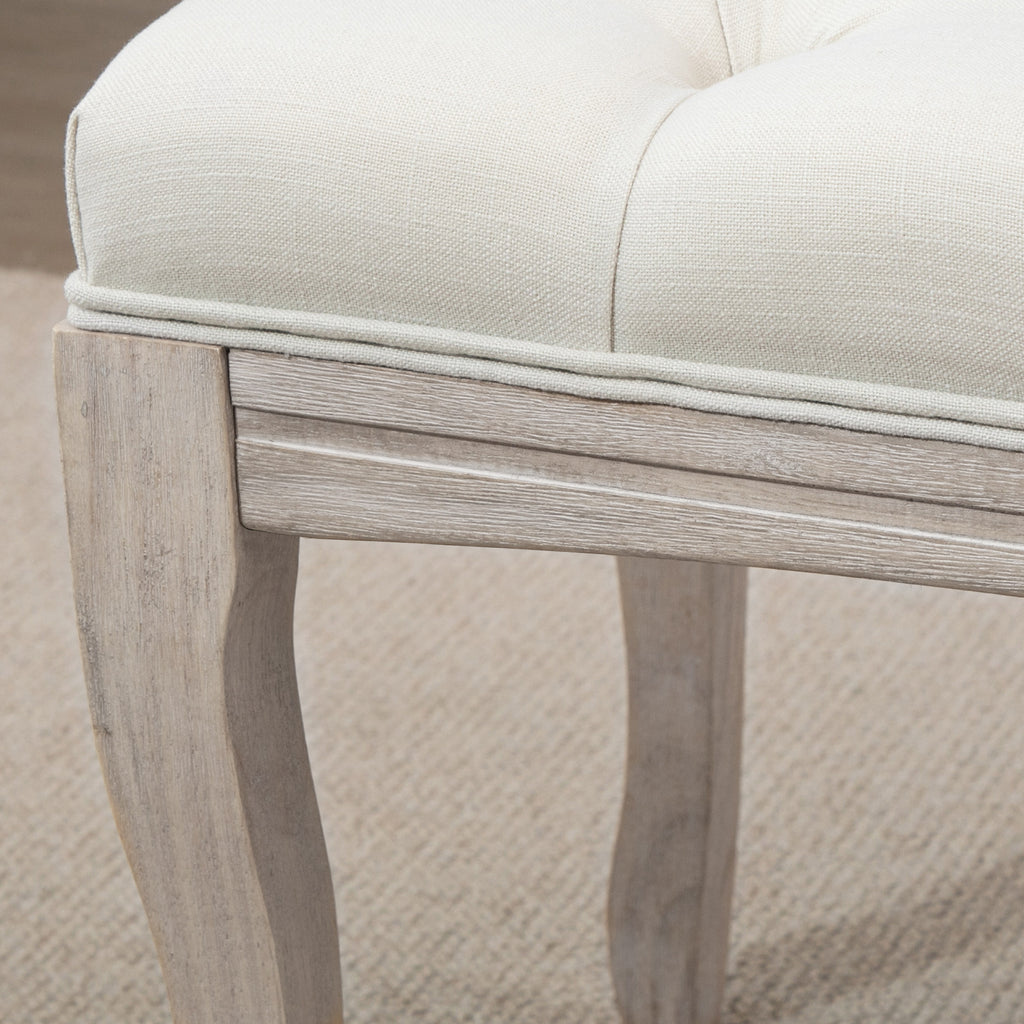 Banc Banquette capitonnée Style Classique 110 cm Bout de lit Rembourrée en lin piètement Bois hévéa sculpté Beige-8