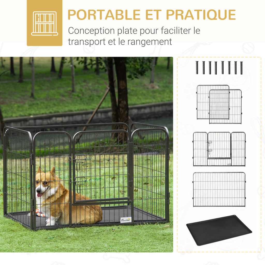 Enclos parc pour chien 4 panneaux en métal grillagé avec Porte Verrouillable, dim. 109L x 74l x 71H cm-4
