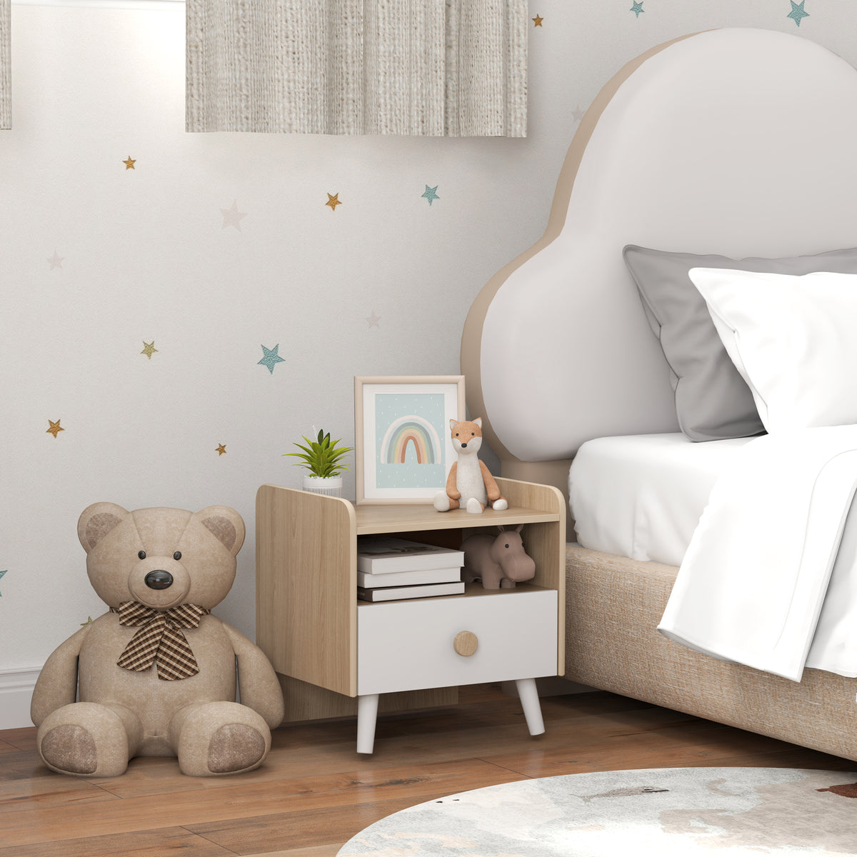 Table de chevet enfant table de nuit enfant avec tiroir et niche, petite table d'appoint en bois pour chambre d'enfant-9