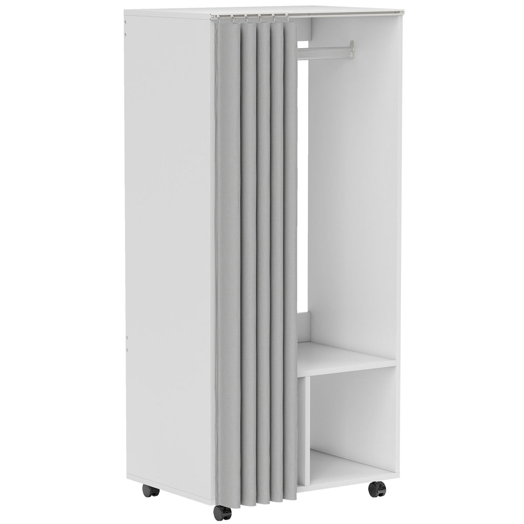 Armoire penderie armoire de rangement mobile avec rideau, tringle de suspension, 60 x 40 x 128 cm, blanc-0