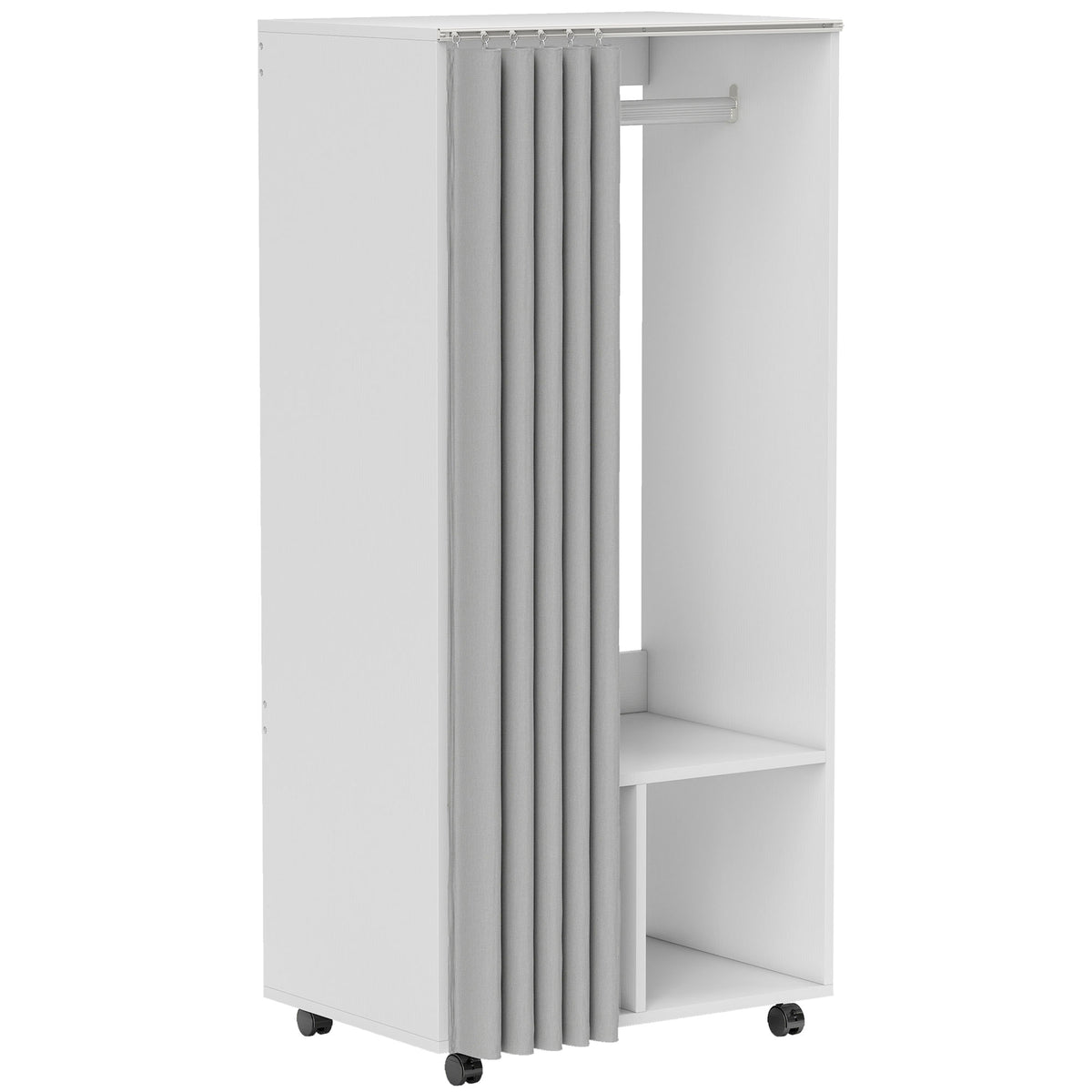 Armoire penderie armoire de rangement mobile avec rideau, tringle de suspension, 60 x 40 x 128 cm, blanc-0