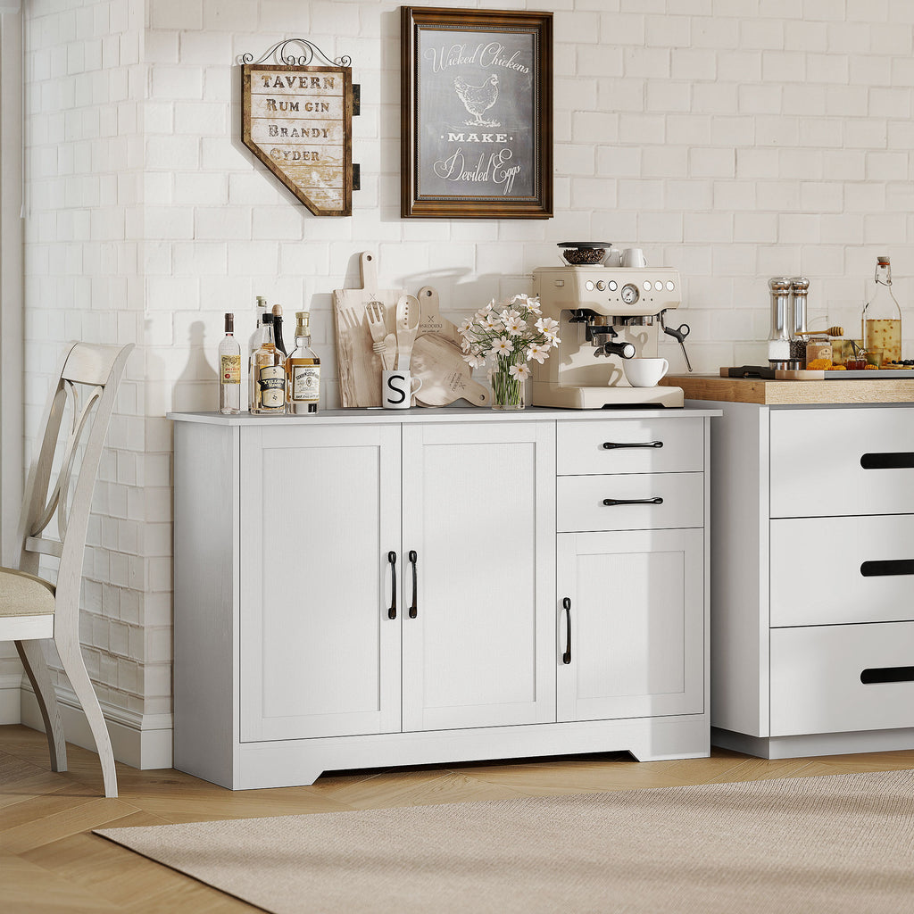 Buffet, meuble de rangement avec 3 portes, 2 tiroirs et étagère réglable, 120 x 38 x 79 cm, blanc-9