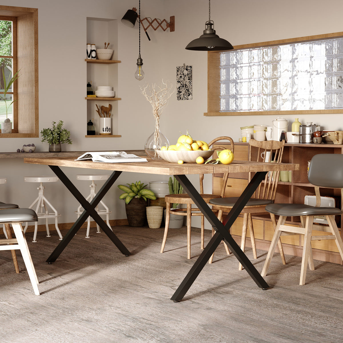 Lot de 2 pieds de table en forme en croix 70 x 72 cm design industriel pour table basse table de chevet noir-1