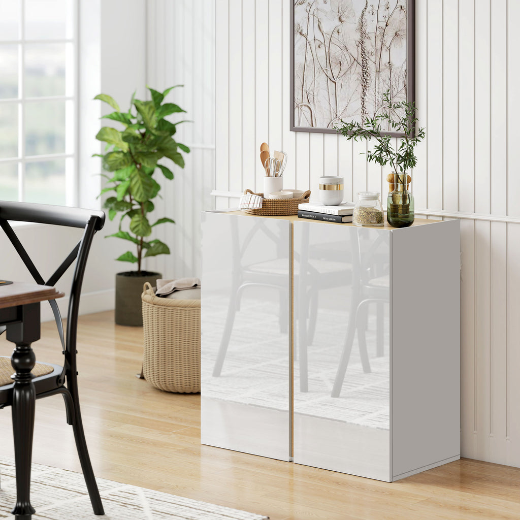 Buffet à haute brillance, meuble de rangement avec 2 portes à fermeture amortie et étagère réglable, 80x40x80cm, blanc-8