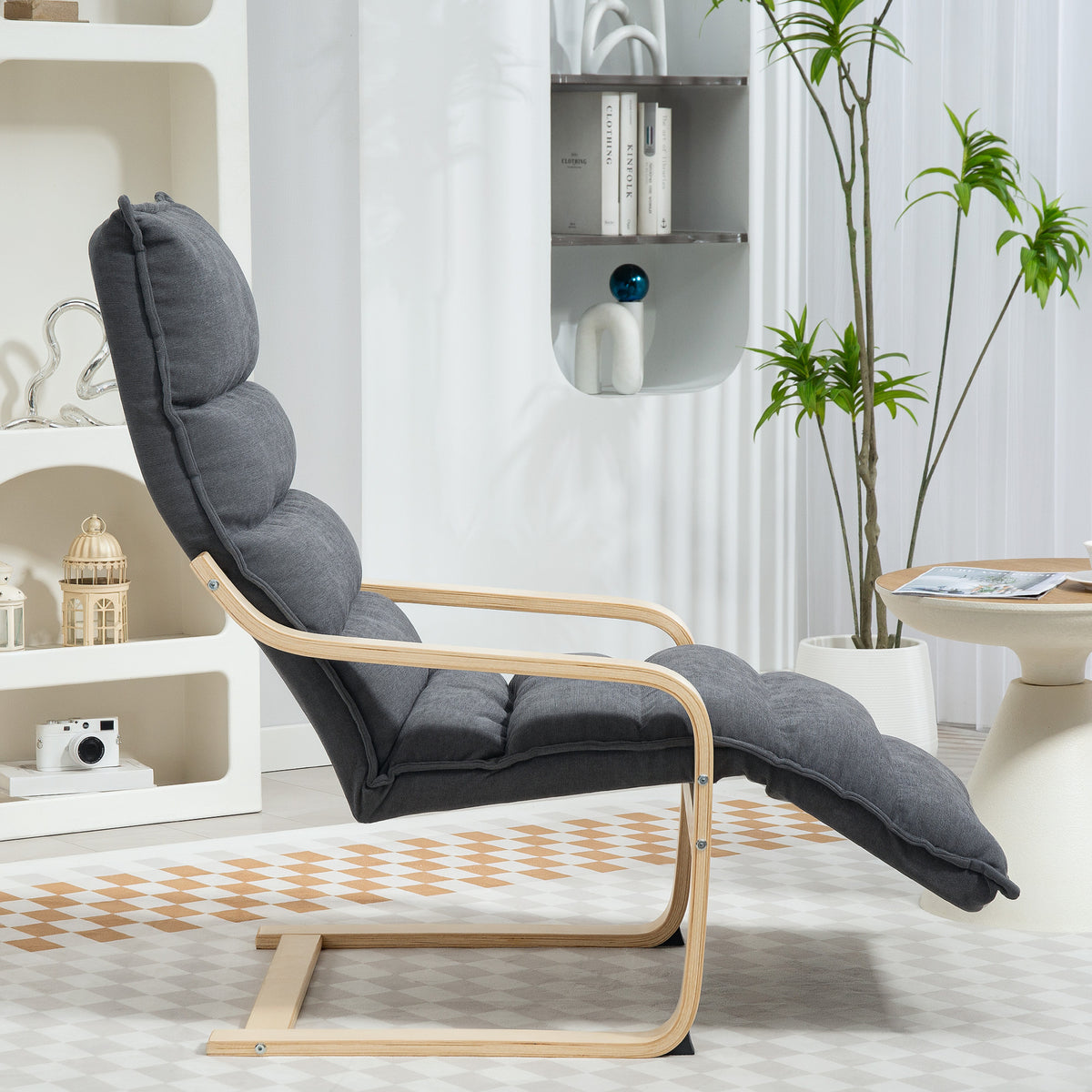 Fauteuil Salon, Fauteuil d'Appoint Rembourré en Velours, Repose-Pieds Réglable, Structure Acier, 67x93x105cm, Gris Foncé-8