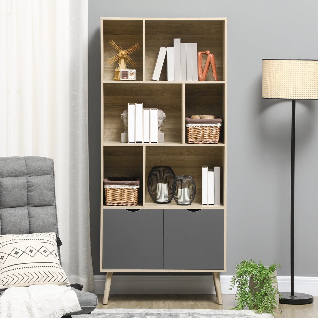 Bibliothèque étagère meuble de rangement placard 6 étagères dim. 80L x 35l x 180H cm naturel et gris foncé-6