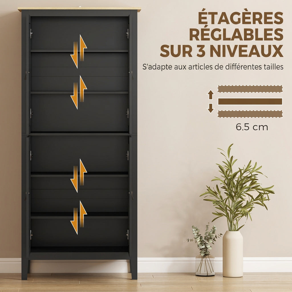Buffet cuisine, meuble cuisine rangement haut avec LED réglable et détecteur de mouvement, 80 x 40 x 176,5 cm, noir-5