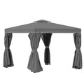 Tonnelle de jardin extérieur 3 x 3 m, barnum avec toit double, rideaux et moustiquaire, cadre en aluminium, gris foncé-0