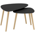 Lot de 2 tables basses gigognes design scandinave pieds en bois et plateau en bois, noir-0