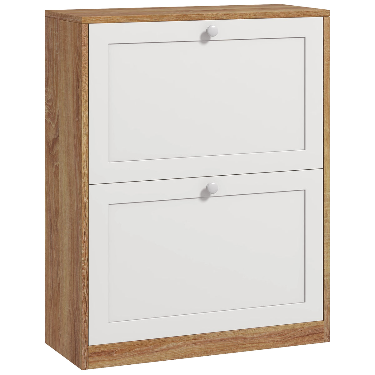 Meuble à chaussures 12 paires, armoire à chaussures, 2 tiroirs rabattables et étagères réglables, 60x24,5x75,5cm, blanc-0