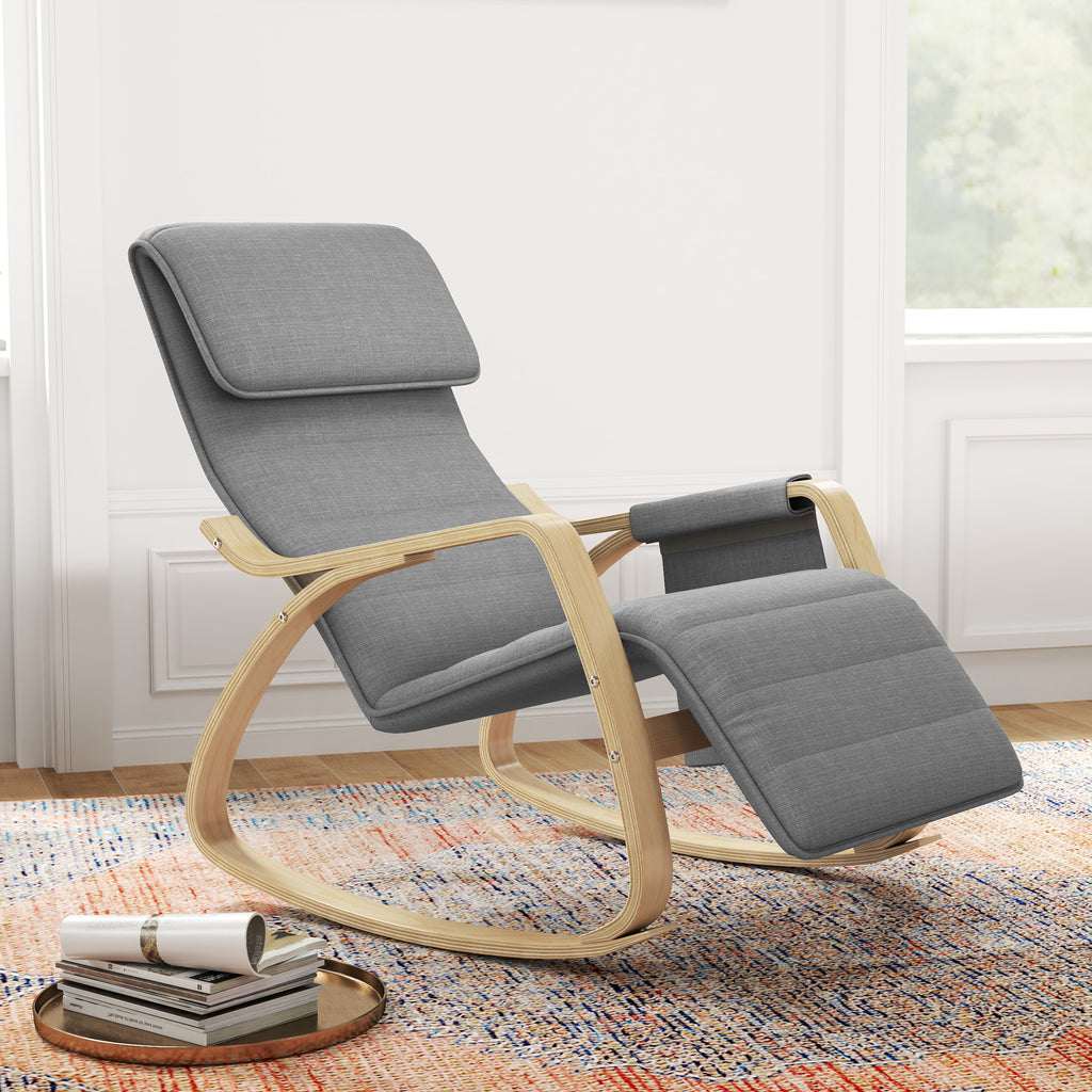 Fauteuil relax à bascule fauteuil allaitement avec repose-pieds réglable, poche latérale et appui-tête, gris-9
