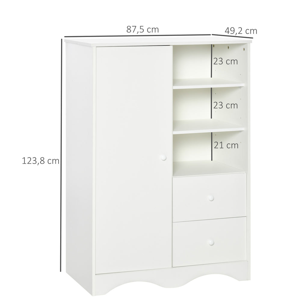 Armoire avec Porte et 5 étagères, 3 niches, 2 tiroirs, meuble de rangement blanc pour chambre, salon, bureau-2