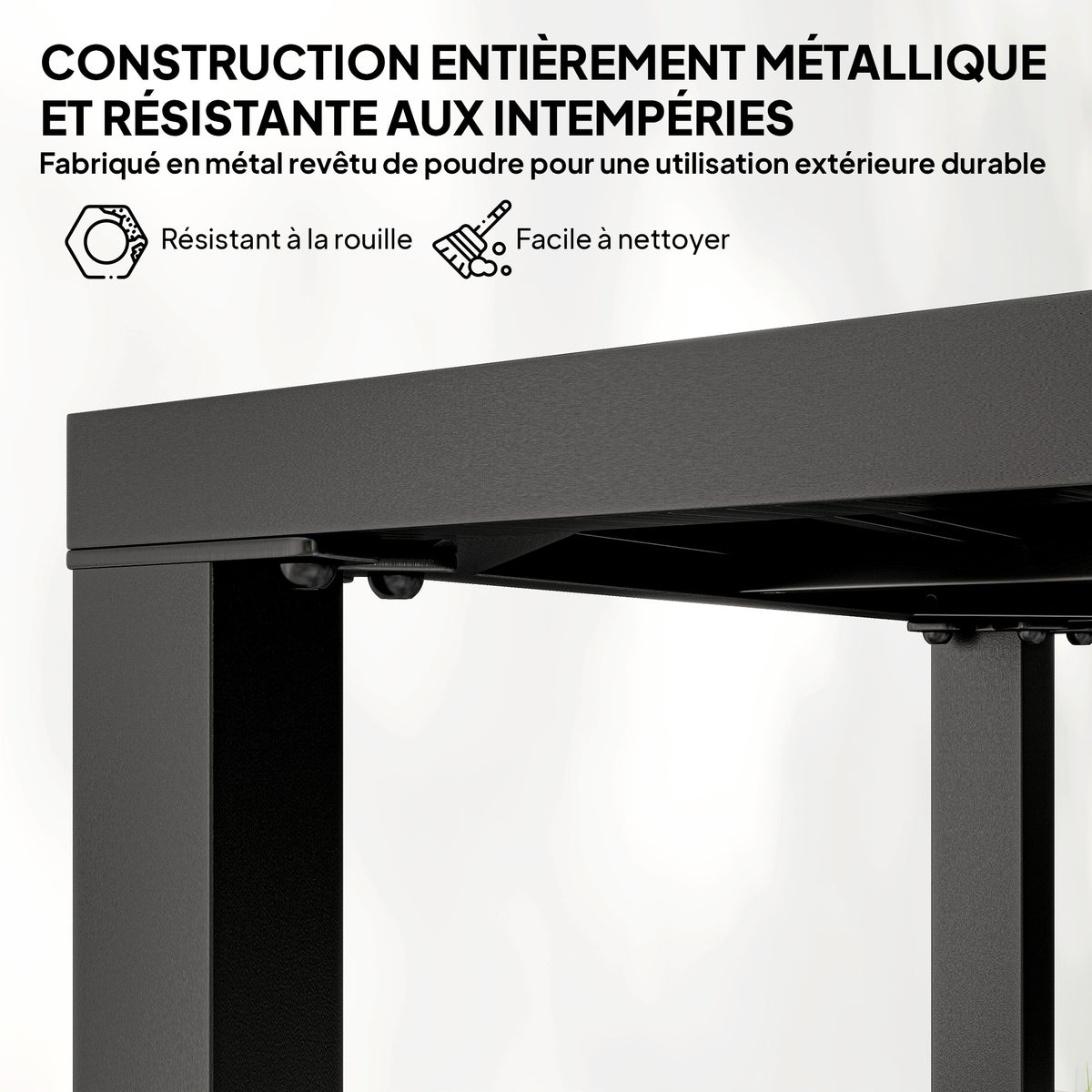Table de jardin carrée, table de terrasse, cadre en métal, intérieur et extérieur, pour balcon, porche, patio, noir-3