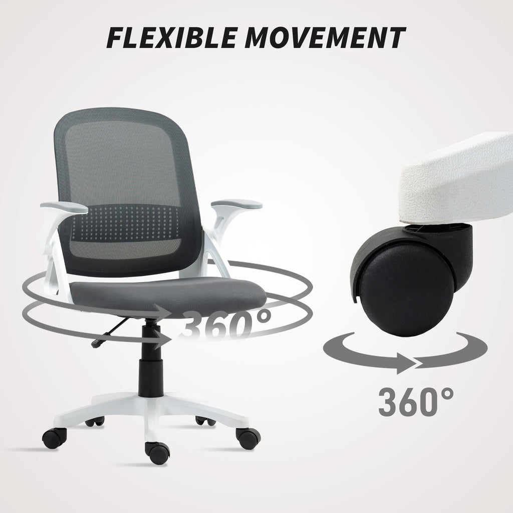 Chaise bureau ergonomique, fauteuil de bureau en maille avec accoudoirs relevables, hauteur réglable, gris-7