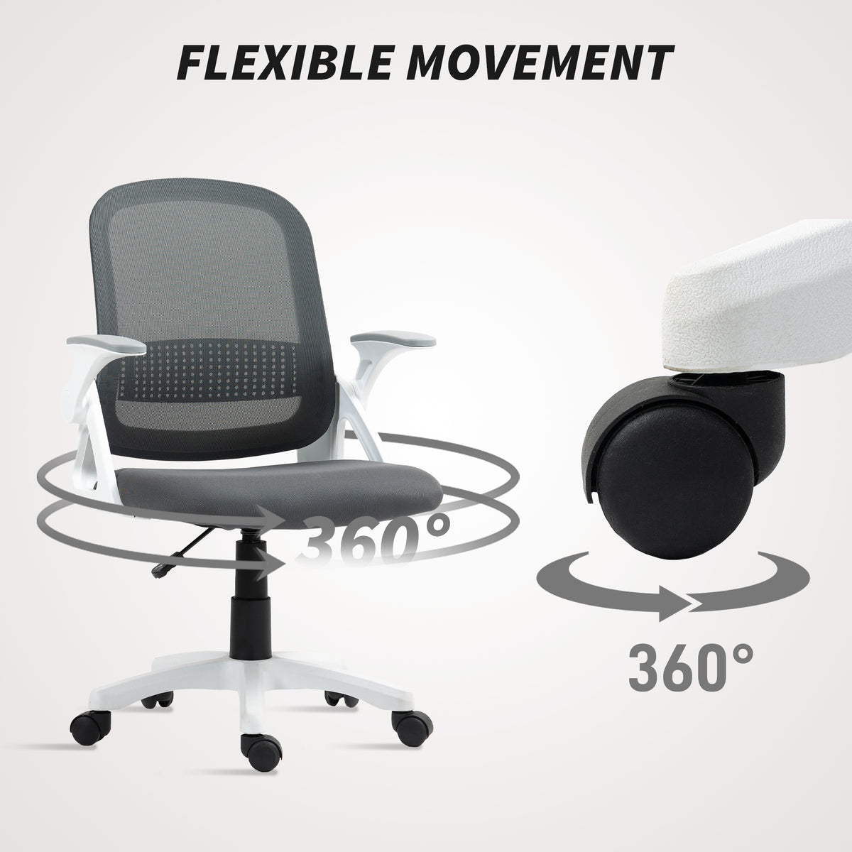 Chaise bureau ergonomique, fauteuil de bureau en maille avec accoudoirs relevables, hauteur réglable, gris-7