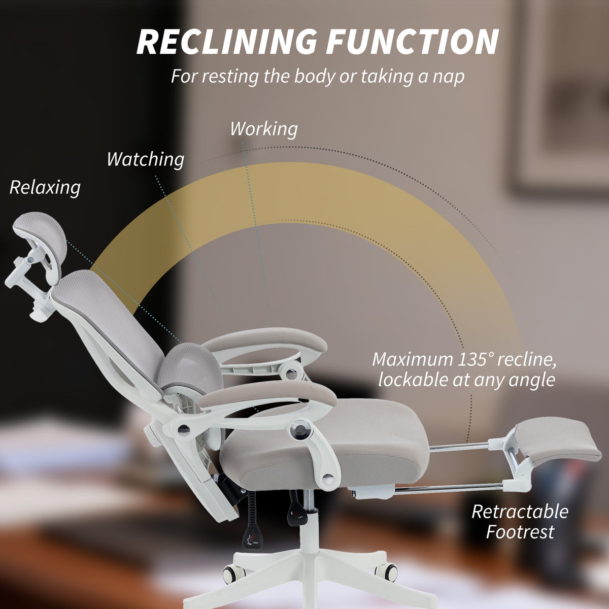 Chaise Bureau Ergonomique avec Appui-Tête Réglable, Fauteuil de Bureau Inclinable en Maille, Dossier Séparé, Gris-7