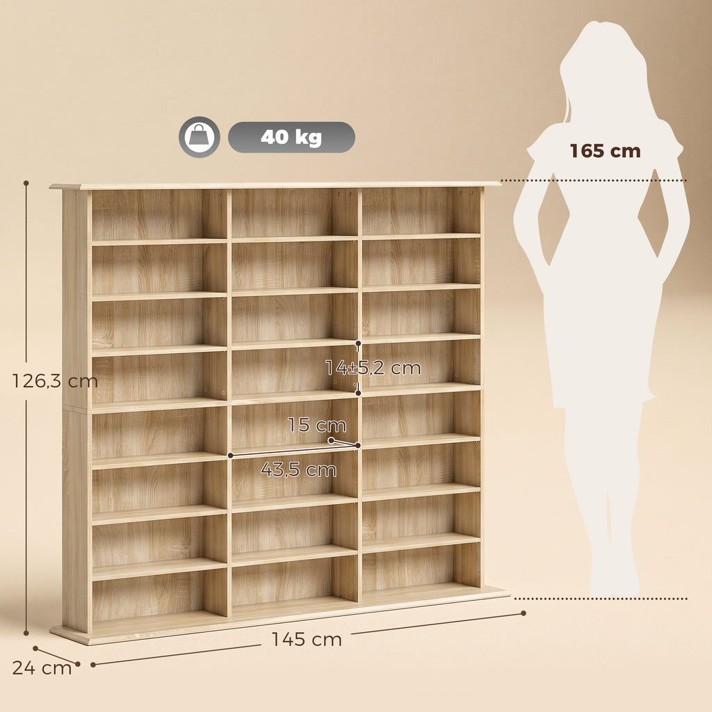 Meuble de rangement 1032 CDs / 594 DVDs, étagère multimédia, 24 compartiments et 18 étagères ajustables, chêne-2