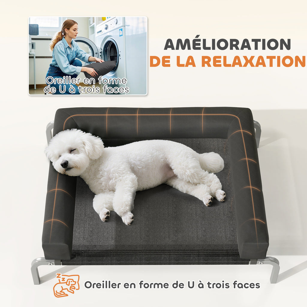 Lit surélevé pour chien rafraichissant, lit de camp pour chiens intérieur extérieur portable, 90 x 65 x 30 cm, noir-4