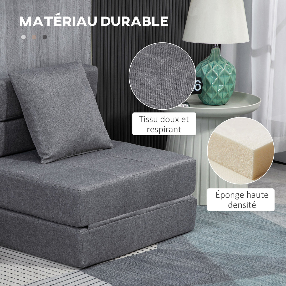 Chauffeuse canapé-lit convertible fauteuil 1 place avec 1 coussin déhoussable, tissu gris-4