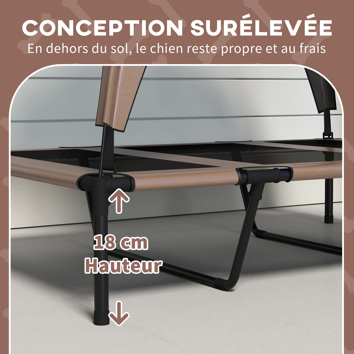 Lit pour chien chat sur pieds lit chien surélevé velum anti-UV oxford sac de transport 106 x 76 x 94 cm café-6