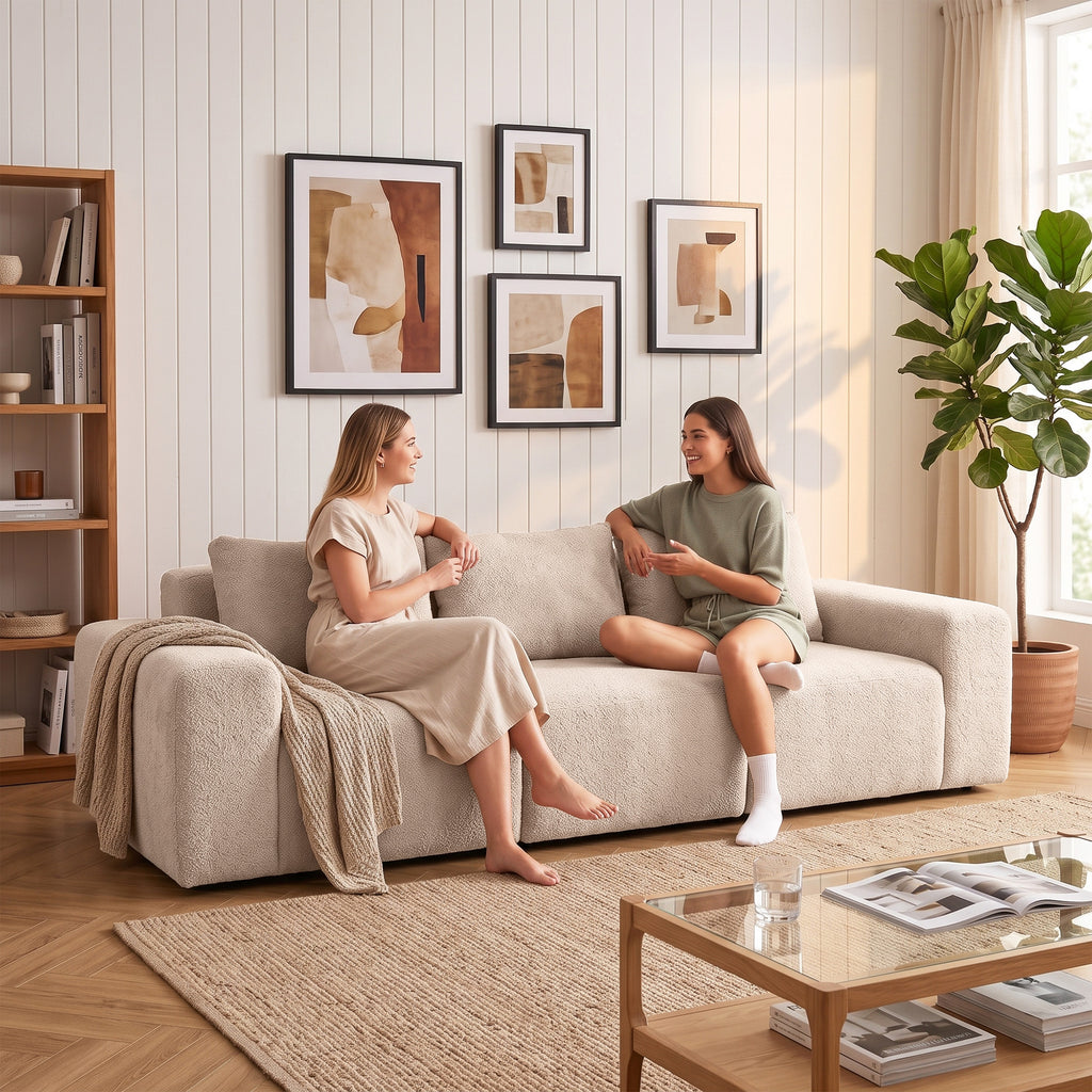 Canapé 3 Places en Chenille 320 cm, Canapé Modulaire, Assise et Accoudoirs Extra-Larges, Entièrement Compressé, Beige-9