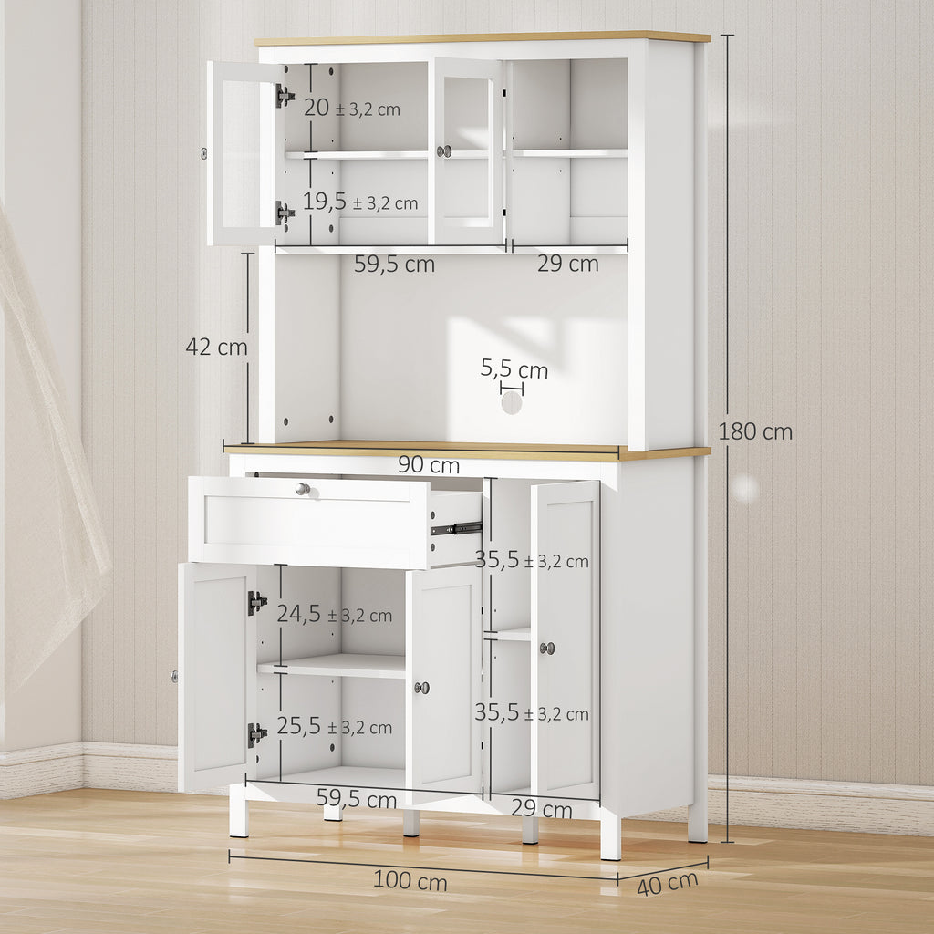 Buffet de cuisine haut 5 portes dont 2 portes vitrées et 1 tiroir, 1 niche centrale - hauteur 180 cm blanc-2