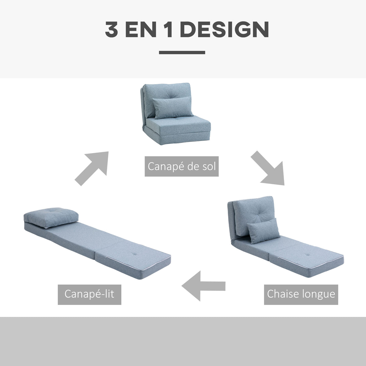 Chauffeuse canapé-lit convertible fauteuil 1 place avec 1 coussin avec dossier réglable, bleu-4