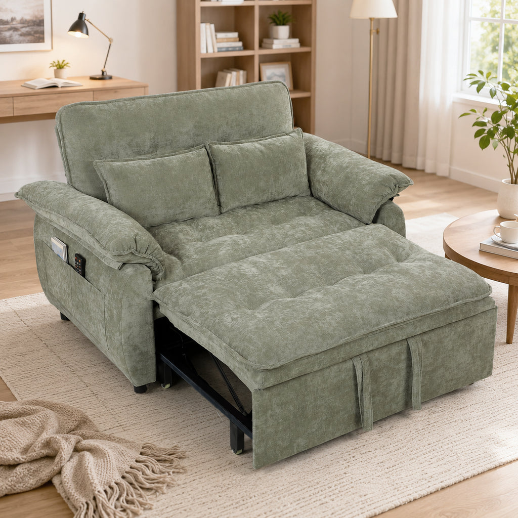 Canapé Convertible 2 Places, Canapé-Lit 3 en 1 Velours 137 cm, Dossier Réglable, Assise Large, 2 Oreillers, Vert-7