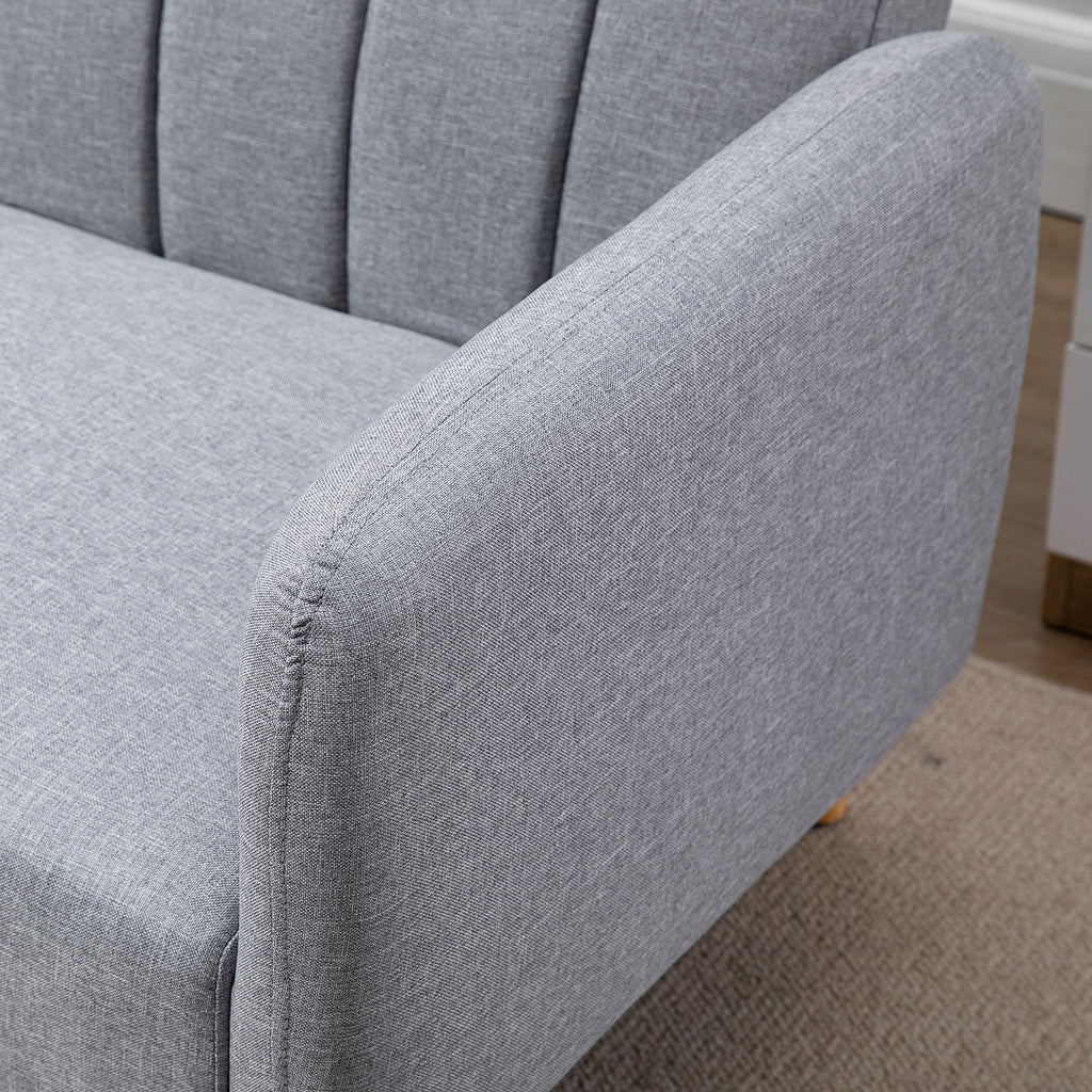 Canapé Convertible 2 Places Design scandinave Dossier inclinable 3 Positions Pieds Bois Tissu Aspect Lin Gris-8
