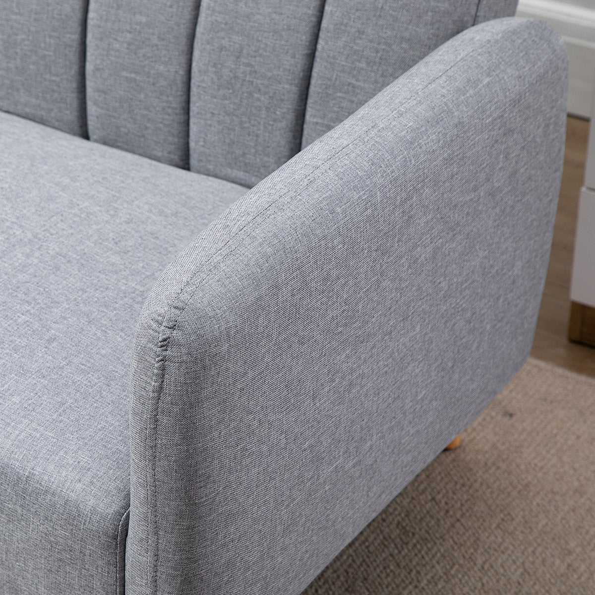 Canapé Convertible 2 Places Design scandinave Dossier inclinable 3 Positions Pieds Bois Tissu Aspect Lin Gris-8