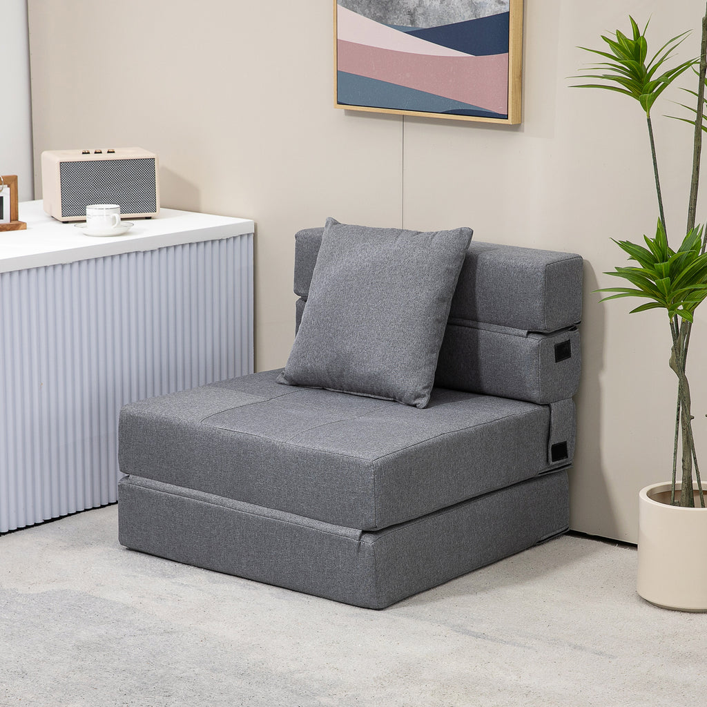 Chauffeuse canapé-lit convertible fauteuil 1 place avec 1 coussin déhoussable, tissu gris-1