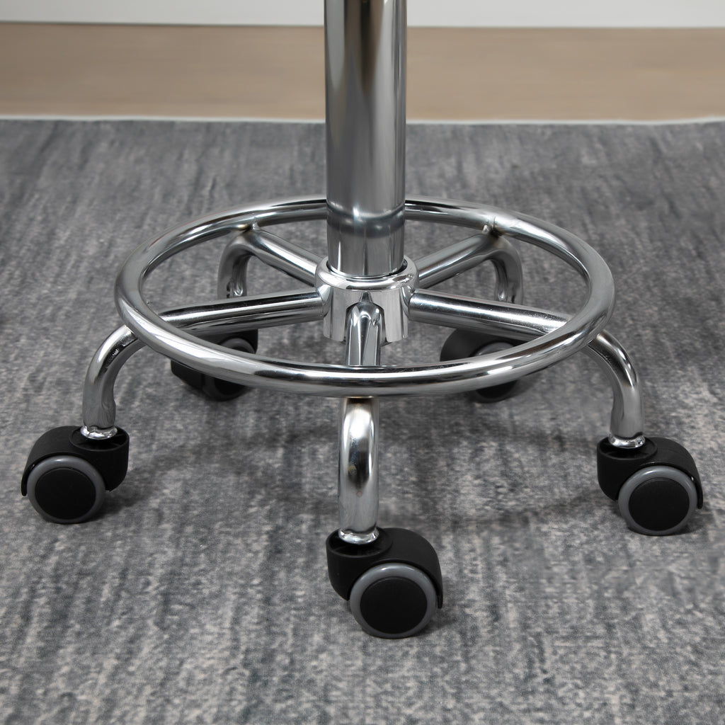 Lot de 2 tabouret à roulette pivotant 360°, assise réglable 47-62H cm, acier chromé revêtement synthétique noir-8