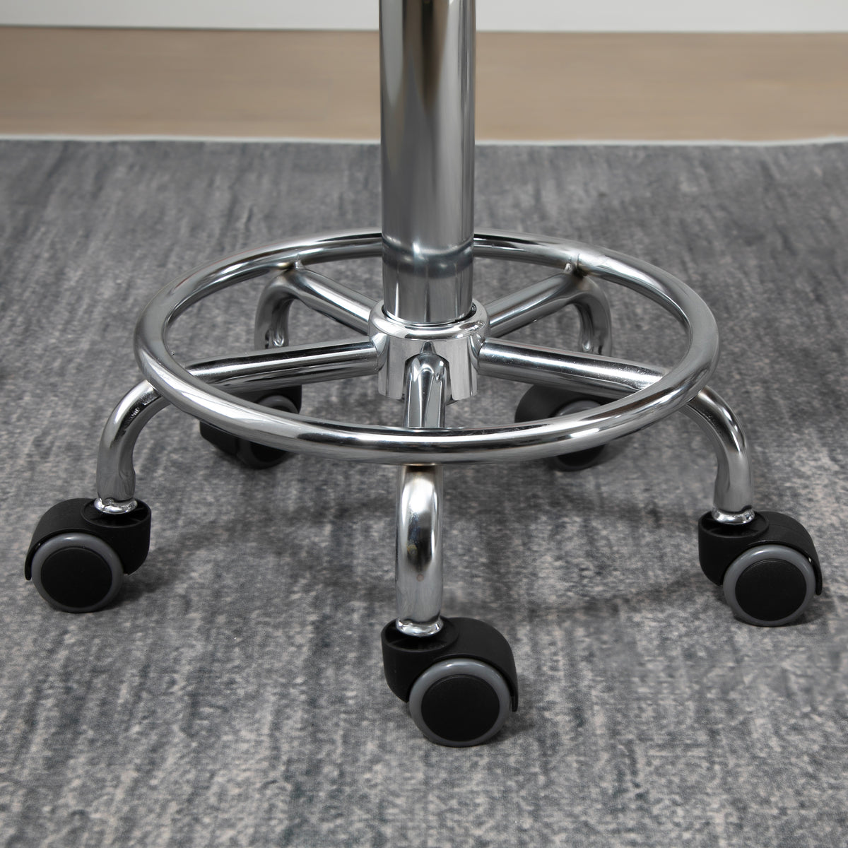 Lot de 2 tabouret à roulette pivotant 360°, assise réglable 47-62H cm, acier chromé revêtement synthétique noir-8