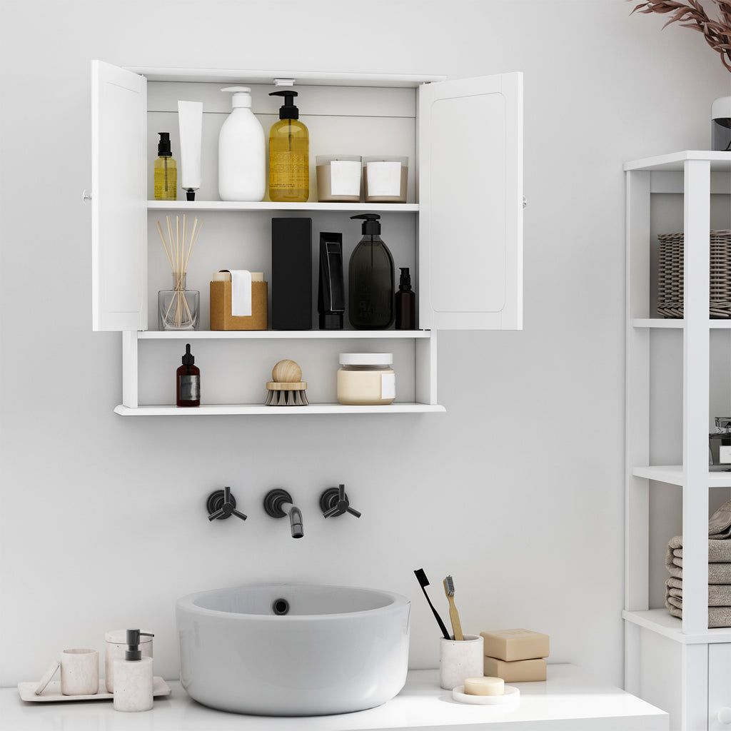 Armoire Murale étagère Salle de Bain 56L x 13l x 58H cm Double Porte Miroir étagère réglable MDF Gris-7