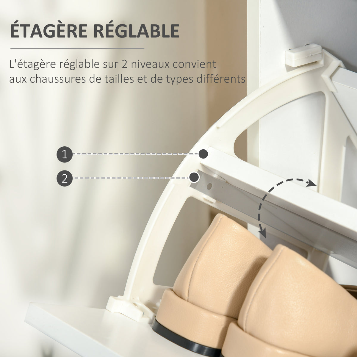 Armoire à Chaussures Meuble à Chaussures dim. 60L x 24l x 80H cm 2 Portes abattantes Blanc-4