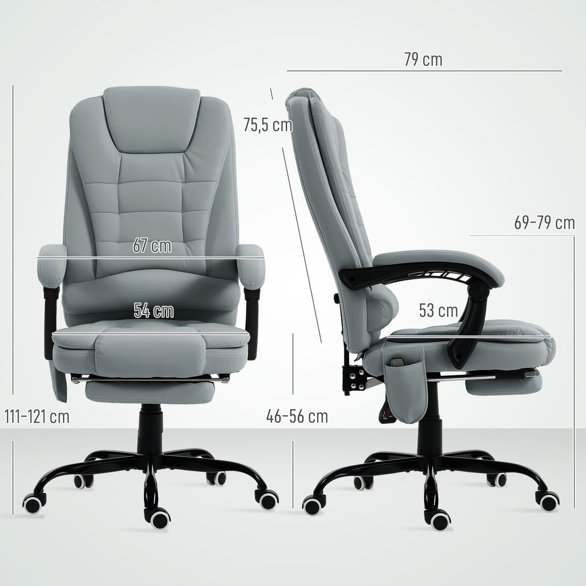 Fauteuil de bureau massant, chaise de bureau avec hauteur réglable, dossier inclinable et télécommande filaire, gris-2