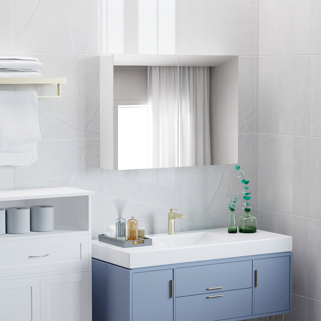 Armoire murale salle de bain avec miroir, 80 x 15 x 60 cm, meuble salle de bain, armoire de toilette avec double portes et étagères réglables, blanc-7